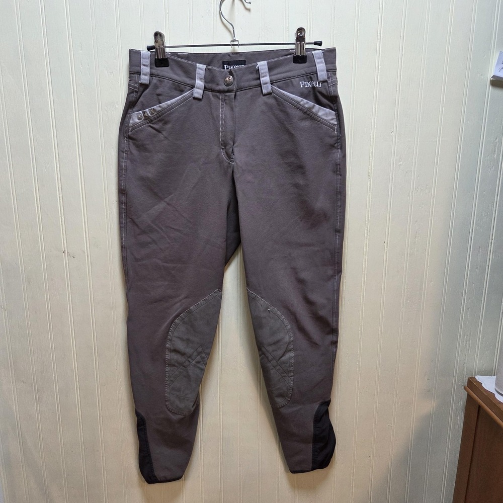 Pikeur Womens Equestrian Riding Breeches Taupe‎ Brown Knee Patch Studded 28